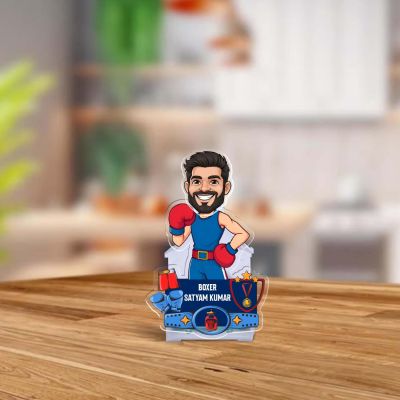 Personalized Boxer Caricature Desk Standee with Shaking Head Customized Fitness Gift for Gym Lovers, Friends, Boyfriend, Brother, Trainer Tabletop Decor Battery Powered Moving Head